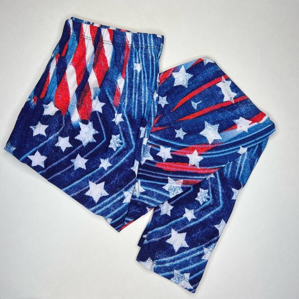 New Women's Red White Blue Flag Stars Stripes Butter Soft Leggings Plus 10-18
